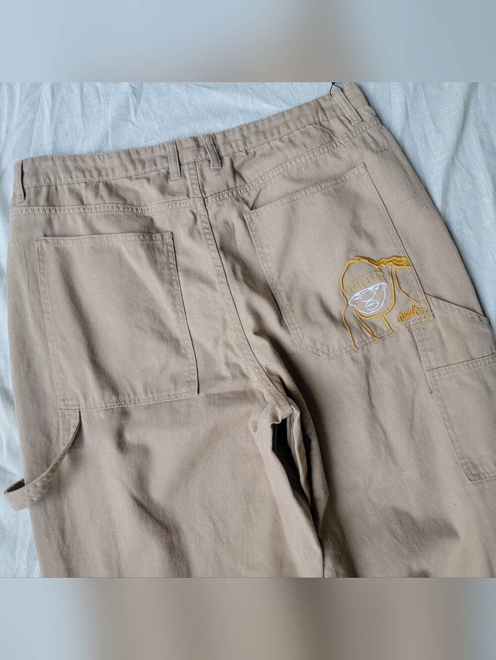 South Pole Tan Carpenter-Style Wide Leg Chinos Y2k 90s Inspired Embroidered Logo